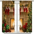 thumbnail image 4 of 2Pcs Christmas Curtains, Blue Christmas Background with Branches Ribbons Snowflakes Xmas Theme Blackout Rod Pocket Window Drapes for Living Room Bedroom Kitchen Party Decor, 4 of 5
