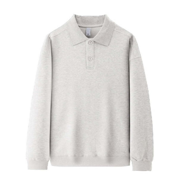 Blusa y camisa de manga larga con cuello vuelto para hombre, color liso, informal, holgada, con medio botón, manga larga, cuello vuelto, blusas de poliéster para hombre