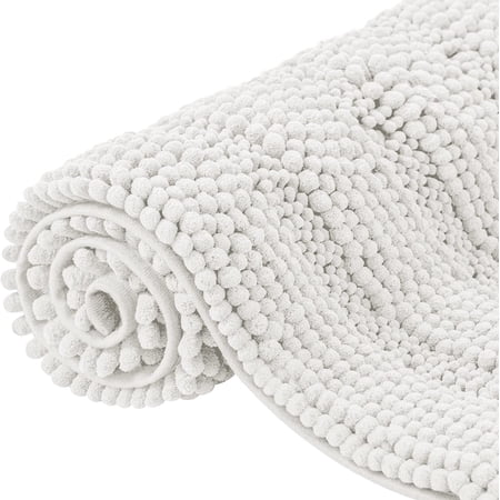 CHUN YI Non-Slip Bathroom Mat Absorbent Plush Polyester, 16"x24"+20"x32", White