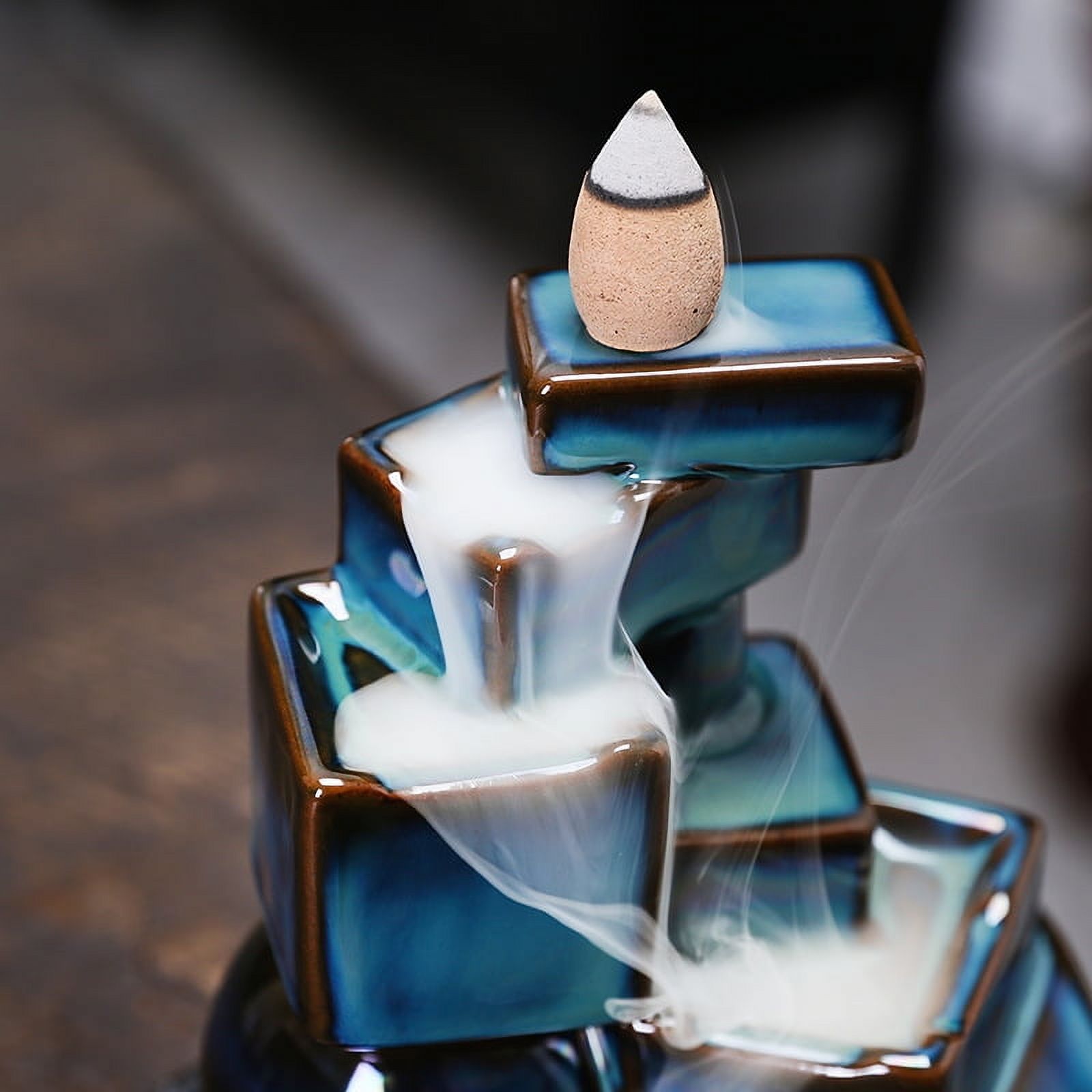 Ceramic High Mountain Flowing Water Backflow Incense Holder Creative Ball Square Blue Incense Stick Burner Home Decoration