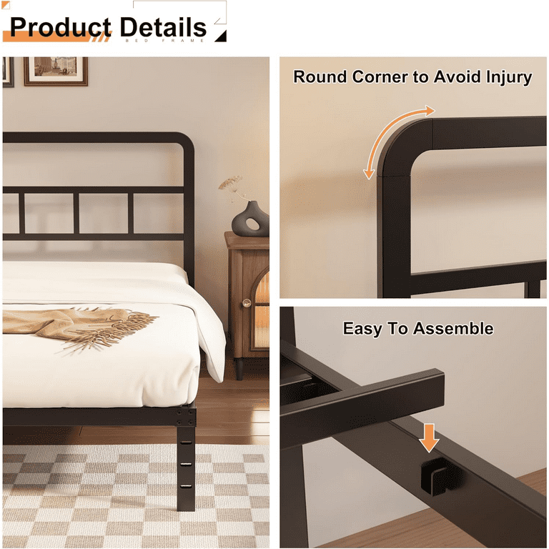 Maenizi, 12 Inch Full Size Bed Frame with Headboard, Heavy Duty