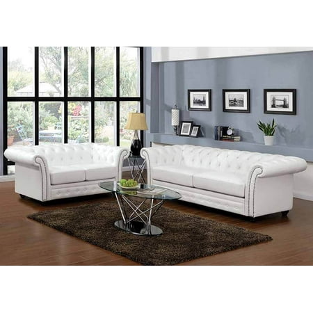 Simple Relax 1perfectchoice Camden Elegant Sofa Loveseat White Simple Relax 1perfectchoice Camden Elegant Sofa Loveseat White Bonded Leather On Tufted Nailhead Trim