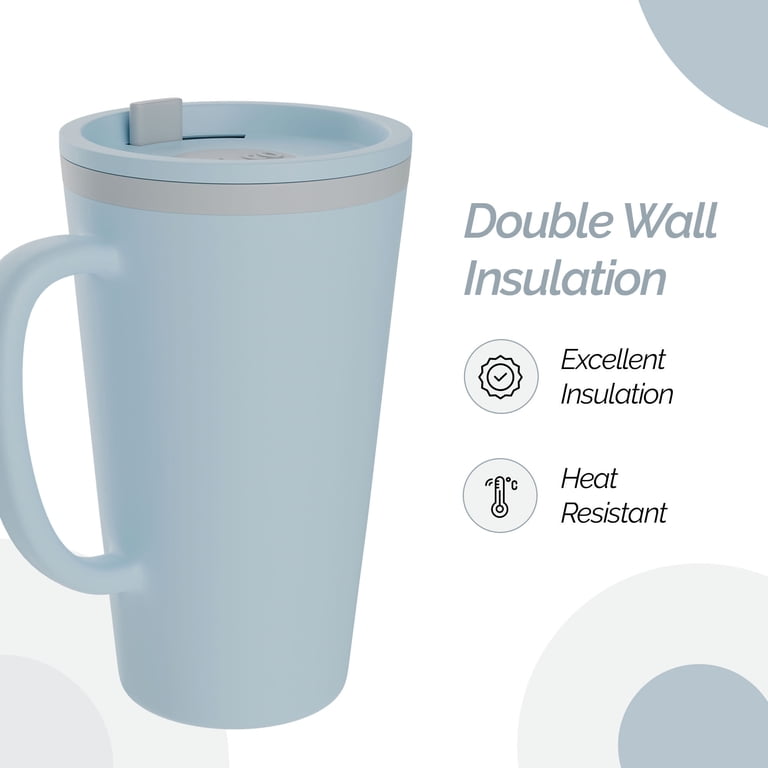 Copco Cone 16oz Insulated Travel Mug with Handle, Double Wall, Slide-Closure Lid, BPA-Free, Microwave & Dishwasher Safe (Light Blue)