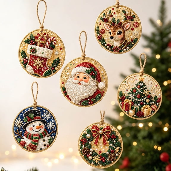 6 Pcs Pearl Art Kits For Adults, Christmas Diamond Art, Pearl Art Ready to Hang, Effortless Crafting for Beginners, Christmas Decor Craft