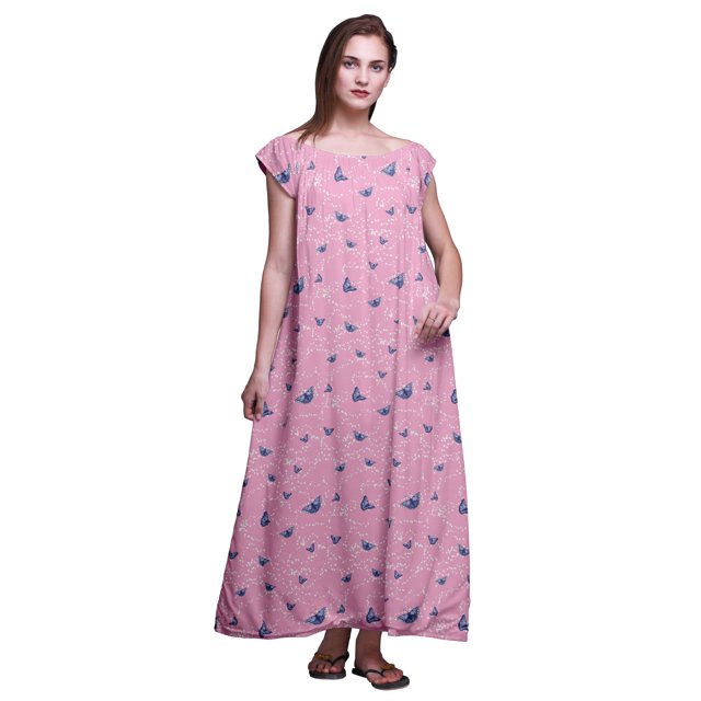 Bimba Chemise de Nuit Imprimée pour Femmes Robe Longue Maxi en Rayonne Robe de Nuit