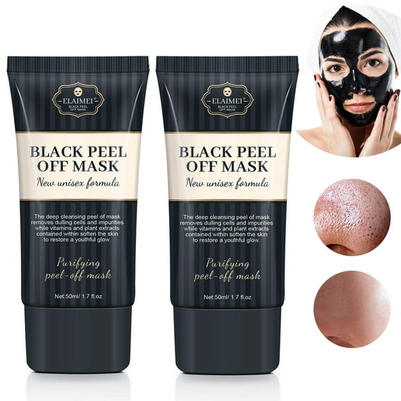 2 Pack Elaimei Black Peel Off Mask with Vitamins and Plant Extract,Blackhead Remover Mask Deep Cleansing for Dulling Cells,Impurities,Acne,Pores,Oil Skin