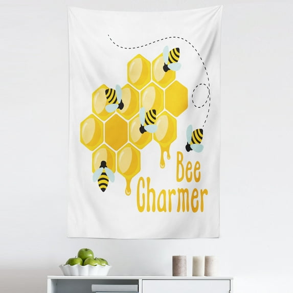 Honey Bee Tapestry, Bee Charmer Lettering Spring Time Layout, Fabric Wall Hanging Decor for Bedroom Living Room Dorm, 5 Sizes, Orange White, by Ambesonne