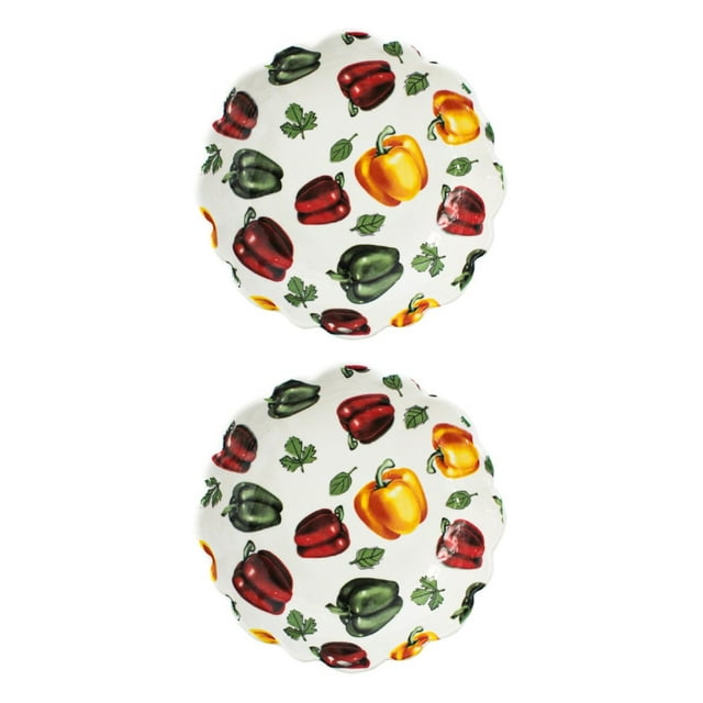 Juego 2 Bowl Galerias El Triunfo Ceramica Blanca Diseño Chiles Morrones 21.5 cm