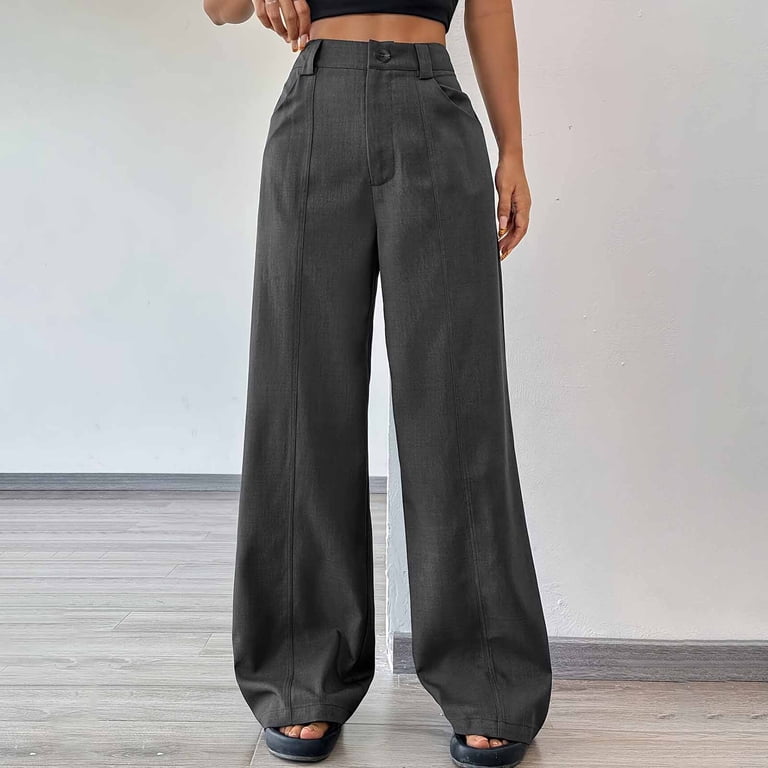 winter dress pants womens Bixock Women Fall and Clothes,Women Casual Pants,Women's High-Waisted Straight-Leg Loose-Fitting Buttoned Zipper Casual Suit faux front fly and long formal dress Flying - This blonde Color:CHOCOLATE