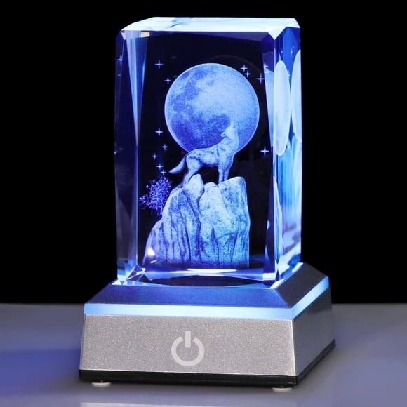 Lámpara de Lobo de Cristal 3D YWHL con Base de Luz LED