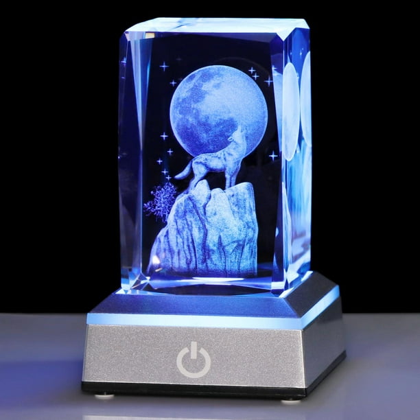 Lámpara de Lobo de Cristal 3D YWHL con Base de Luz LED