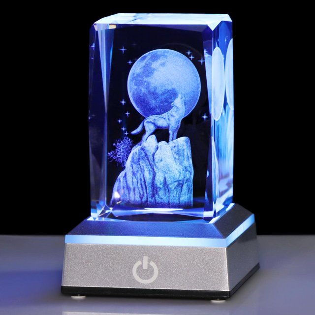 Lámpara de Lobo de Cristal 3D YWHL con Base de Luz LED