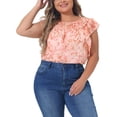 thumbnail image 1 of GRACE & GRANDEUR Top de Talla Grande para Mujeres Blusa de Cuello Redondo con Volantes 2024 4X Naranja Claro, 1 of 1