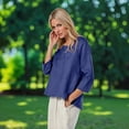 thumbnail image 4 of ManxiVoo Blouse à Coupe Décontractée pour Femmes à Manches 3 4 Col Rond Haut Léger Imprimé pour Tous les Jours Taille g Bleu Foncé, 4 of 7