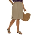 thumbnail image 4 of POIUYTR Plus Size Womens Cotton Linen Shorts Summer High Waist Button Split Hem Short Pants Vacation Sweat Shorts, 4 of 6