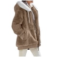 thumbnail image 2 of TQWQT Fleece Jacket Women, Womens Winter Hooded Cardigan Fuzzy Fleece Coat Zipper Long Sleeve Splicing Color Warm Plush Jacket Outwear Plus Size Khaki XXXXL, 2 of 6
