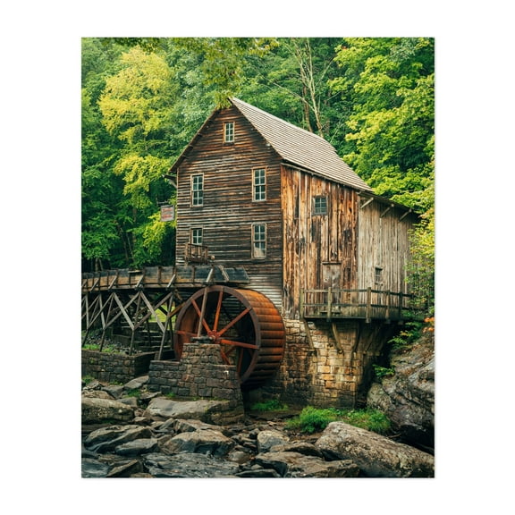 Glade Creek Grist Mill, Babcock State Park 01 - Clifftop West Virginia Photography Unframed Wall Art Print 8 x 10 inches