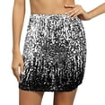 thumbnail image 4 of Sequin Skirt for Women Carnival Glitter Short Sexy Midi Hip With Elastic Waist Party Rave Outfit Womens Skirts Grey M, 4 of 5
