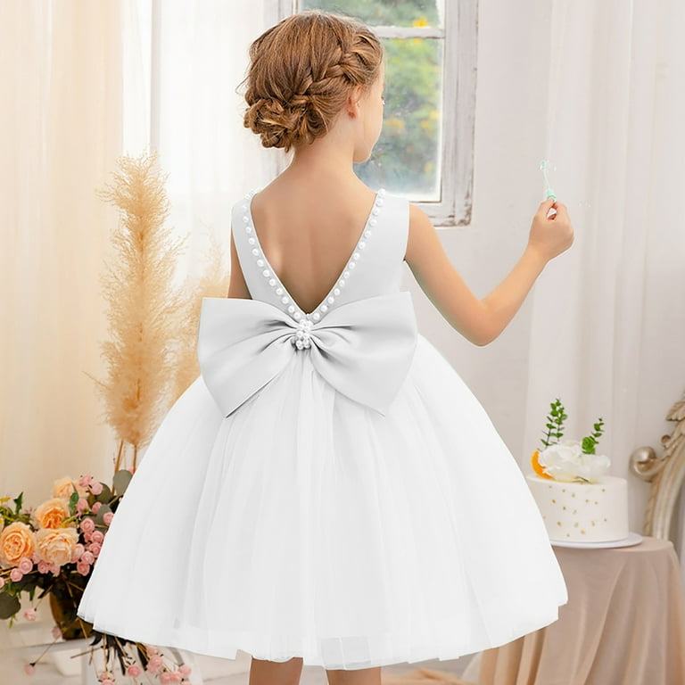 Denim Dress for Girls Flutter Sleeves Junior Bridesmaid Dress Square Neck  Flower Girl Dresses with Ruffles A Line Wedding Party Gown - Walmart.com