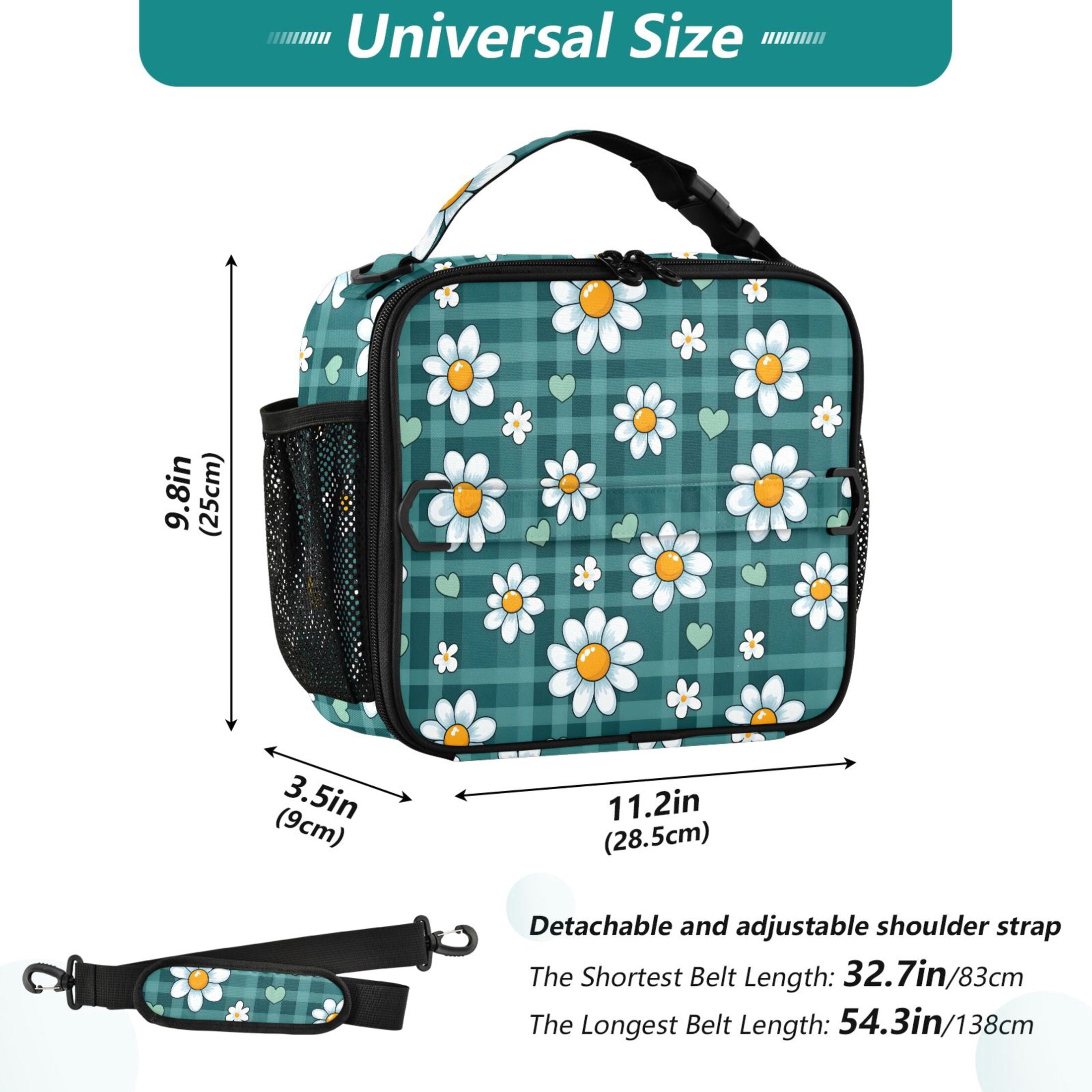 ALAZA Cute Daisy Flower Lunch Box Insulated Lunch Bag Cooler Tote with Shoulder Strap