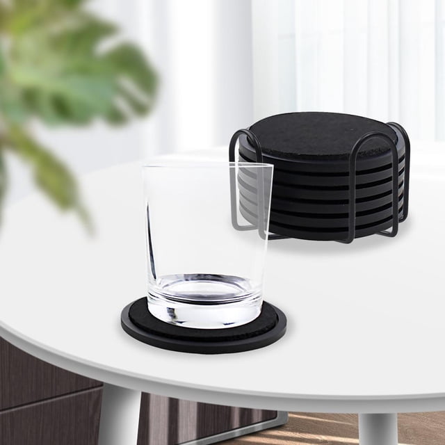 Posavasos absorbentes de silicona Soledad 6 uds con soporte de hierro Negro