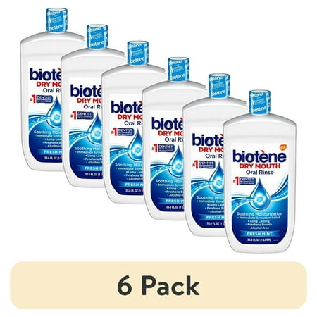 (6 pack) Biotene Oral Rinse Mouthwash for Dry Mouth, Breath Freshener and Dry Mouth Treatment, Fresh Mint - 33.8 fl oz