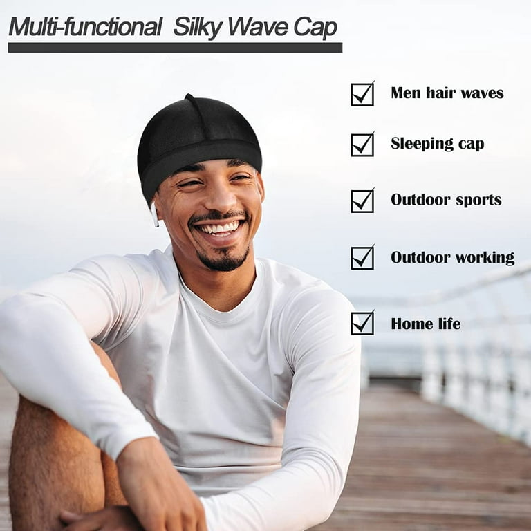 4 Pcs Elastic Silky Wave Cap, Satin Men Doo Rags Caps for 360, 540, 720  Waves, Great for Athletes, Hip-hop Lovers and so on 