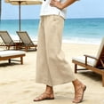 thumbnail image 4 of Juslio Women Pants Fashion Loose Wide-Leg Pants, Linen with Pockets Drawstring Pants Beige XL, 4 of 5