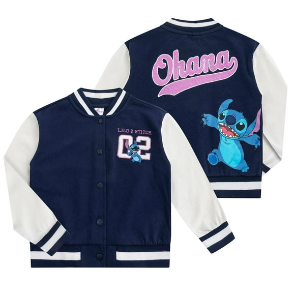 Disney Lilo & Stitch Letterman Varsity Bomber Jacket (Girls), Sizes 4-10