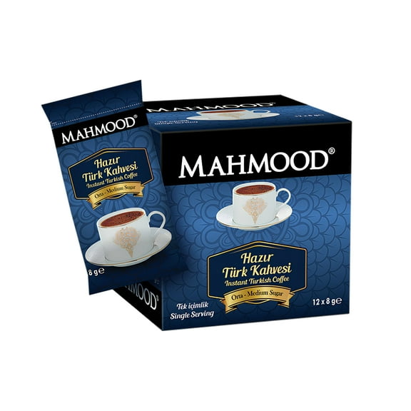 Mahmood Coffee Instant Coffee Mix, Turkish Coffee Medium Sugar, 12 Sticks, 0.28 oz Each (3.39 oz Total)