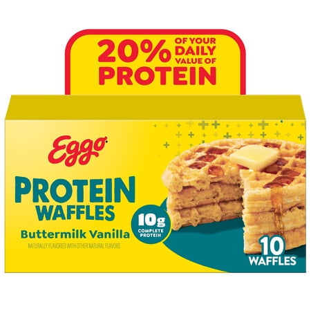 Eggo Protein Buttermilk Vanilla Waffles, Breakfast Food, 12.3 oz, 10 Count (Frozen)