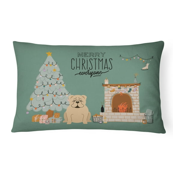Carolines Treasures CK7687PW1216 Fawn English Bulldog Christmas Everyone Canvas Fabric Decorative Pillow 12H x16W