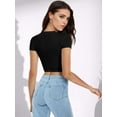 thumbnail image 2 of Womens Slim Fitted Crop Tops - Basic Crew Neck Short Sleeve Casual Tees for Going Out, 2 of 5