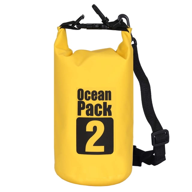 Sac Étanche de 2 L avec Sangle Jaune en Bâche 500D Robuste en PVC pour Kayak / Bateau / Canot / Pêche / Rafting / Natation / Camping / Planche à Neige