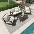 thumbnail image 6 of JOYURE 4 pieces Patio Furniture Set w/loveseat,Coffe Table,Outdoor Conversation Metal Sofa with High Back and Thick Cushion,for Backyard,Garden,Beige, 6 of 8