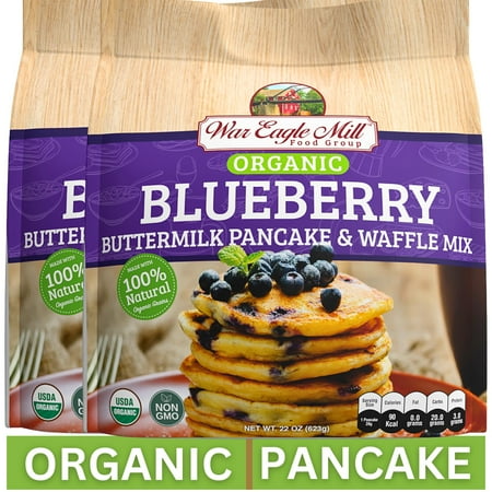 War Eagle Mill Blueberry Buttermilk Pancake & Waffle Mix, Organic, Non-GMO, 22 oz. Bag (Pack of 2)