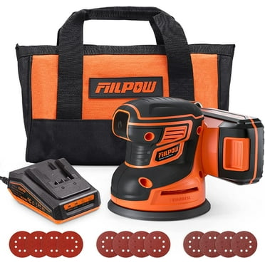 Cordless Random Orbital Sander, 20V Brushless Sander with Battery, Micro-filter Cyclonic Dust Box, 12 Sandpaper, Carrying Bag, Ideal Second Sander, More Efficient & Convenience - R10 Pro