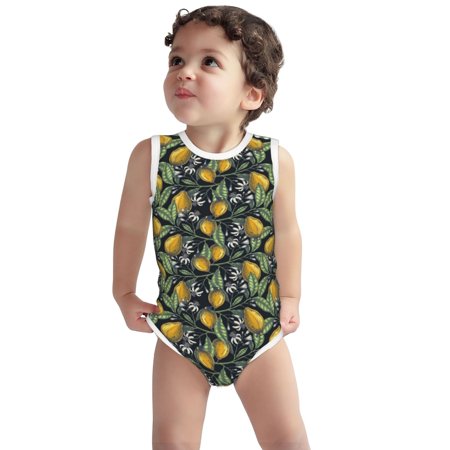 

Vsdgher Citrus Fruits Elegant Lemons Print Baby Unisex Baby Cotton Sleeveless Bodysuits Soft and velvety comfortable and breathable