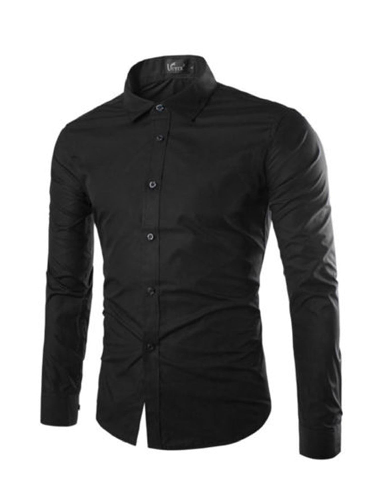 Mens Formal Long Sleeve Button Down Shirt Pocketless Turndown Collar