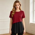 thumbnail image 6 of Hxshgdsn Womens Maternity Double Layer Nursing Top Short Sleeve Patchwork Round Neck for Breastfeeding（Wine/L）, 6 of 10