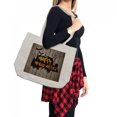 thumbnail image 2 of Halloween Shopping Bag, Happy Graffiti Style Lettering on Rustic Wooden Fence Scary Evil Holiday Art, Eco-Friendly Reusable Bag for Groceries Beach and More, 15.5" X 14.5", Cream, by Ambesonne, 2 of 2