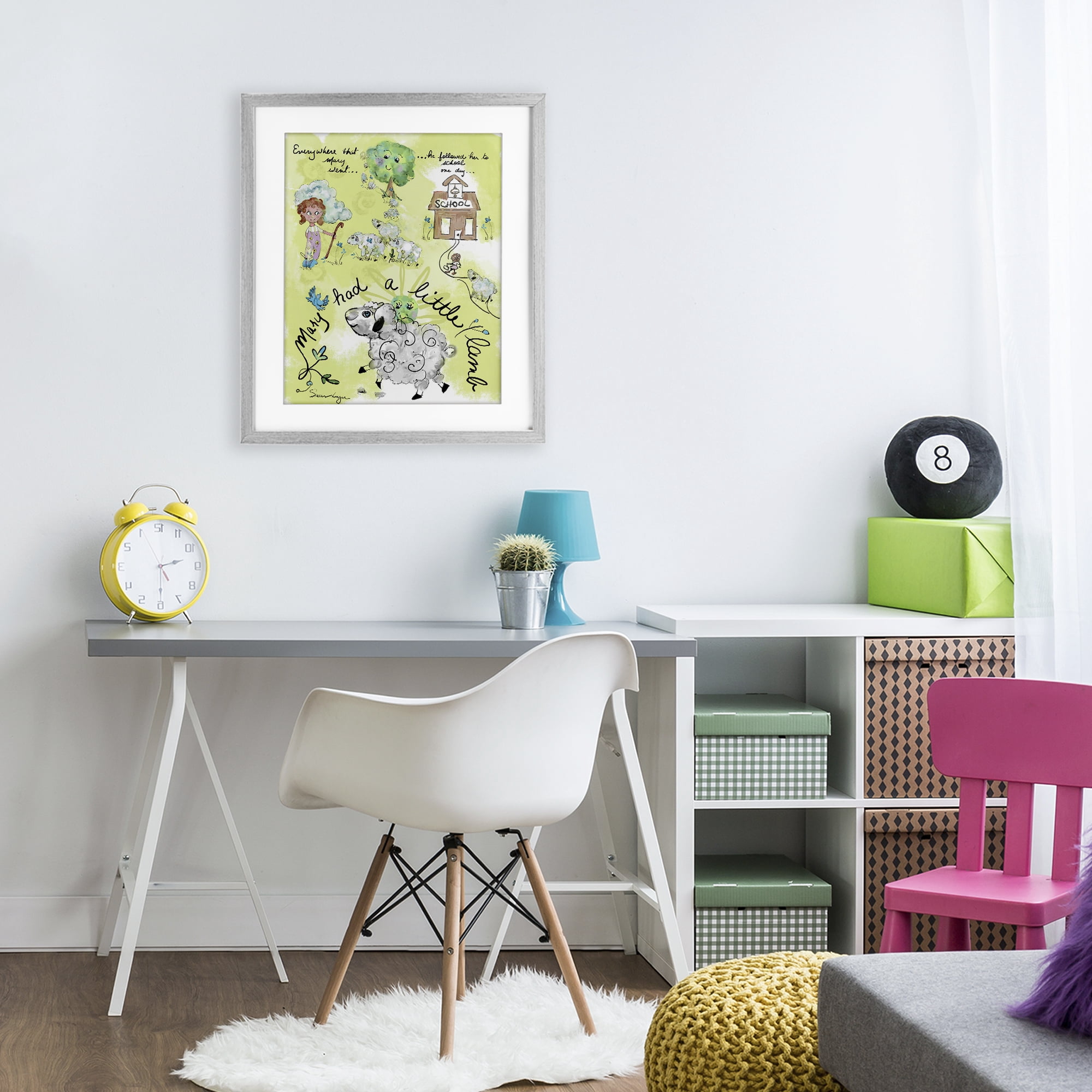 Stupell Industries Little Lamb Nursery Rhyme Gray Framed Print Under Glass, design by Susan Lugar