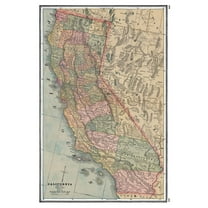 Historic State Map - California - Johnson 1888 - 23 x 34.41 - Vintage Wall Art