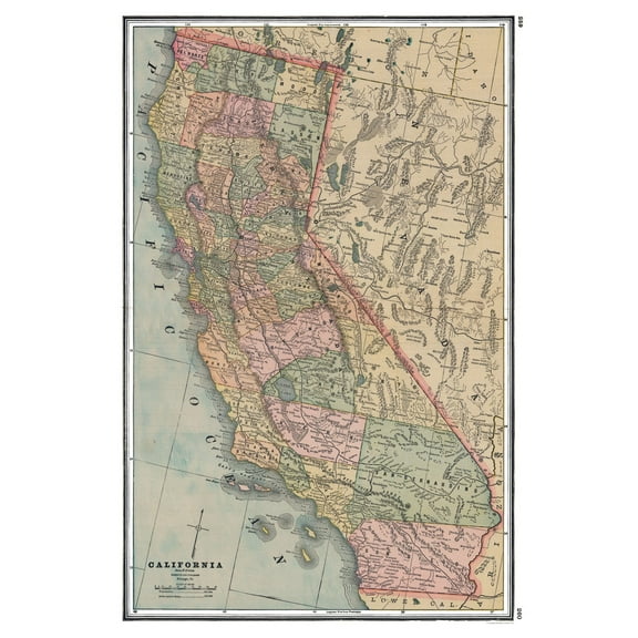 Historic State Map - California - Johnson 1888 - 23 x 34.41 - Vintage Wall Art