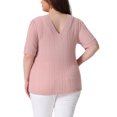 thumbnail image 3 of Blusas de punto casuales de manga corta con cuello en V para mujeres de tallas grandes Agnes Orinda 3X Rosa, 3 of 6