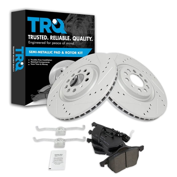 TRQ Front Performance Brake Pad & Rotor Kit Brake Pads Brake Rotors Set Semi-Metallic Premium G-Coated Fits Select 2000-2006 Audi TT TT Quattro 2000-2003 Volkswagen Golf 2004-2005 Jetta