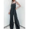 thumbnail image 3 of Women Loose Fit Denim Jumpsuit Adjustable Straps Wide Leg Long Pants Frayed Jean Overalls Black S, 3 of 5