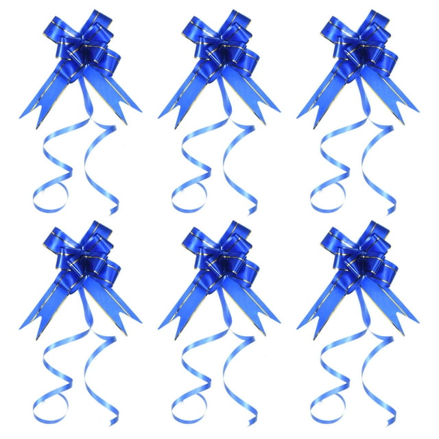 Unique Bargains 2.8inch Pull Bows Present Wrapping String Bows Ribbon Gold Thread Style Dark Blue 40 Pack