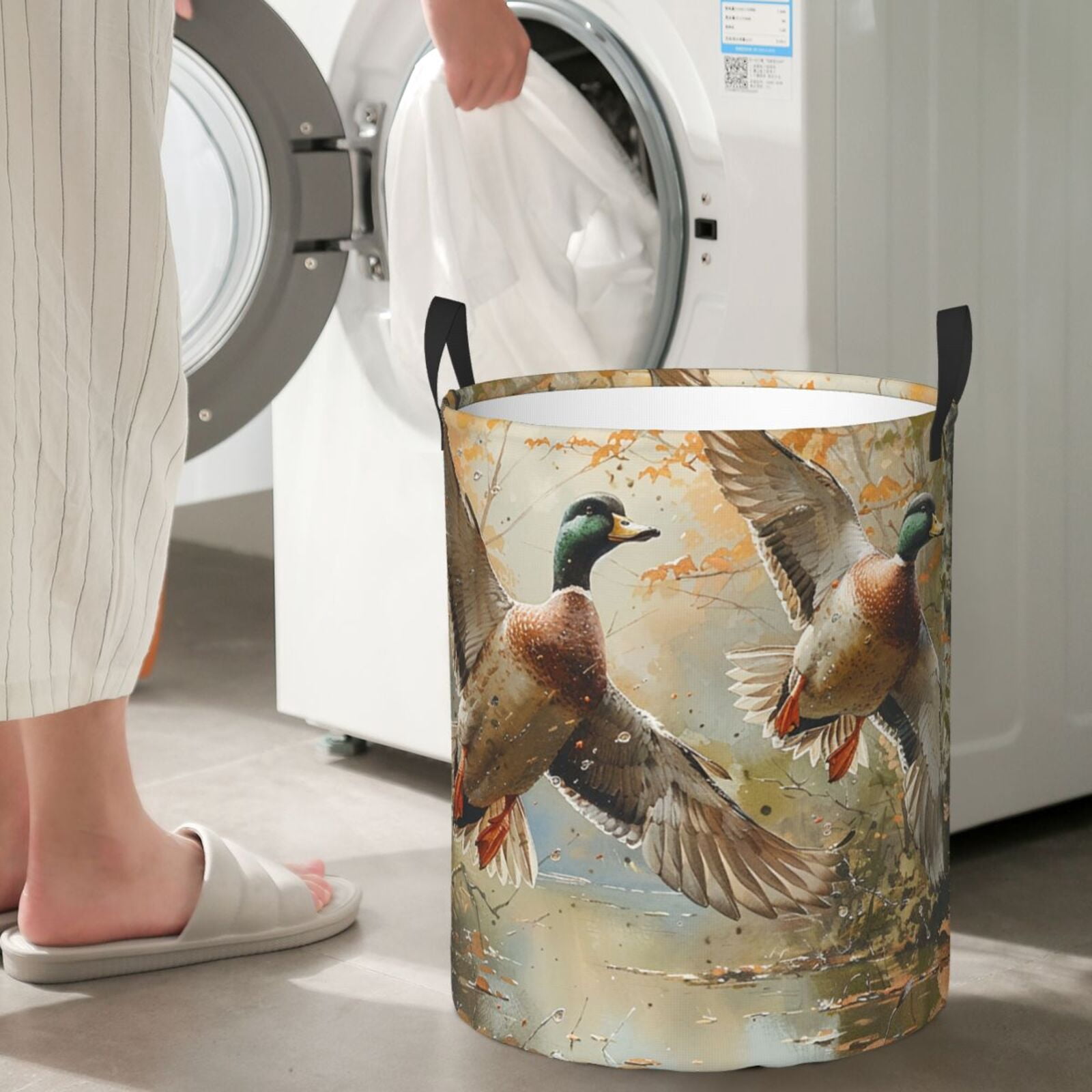Mallards Duck Cute Hunting Vintage Foldable Laundry Hamper with Handle Storage Basket for Clothes Toys & Organizing