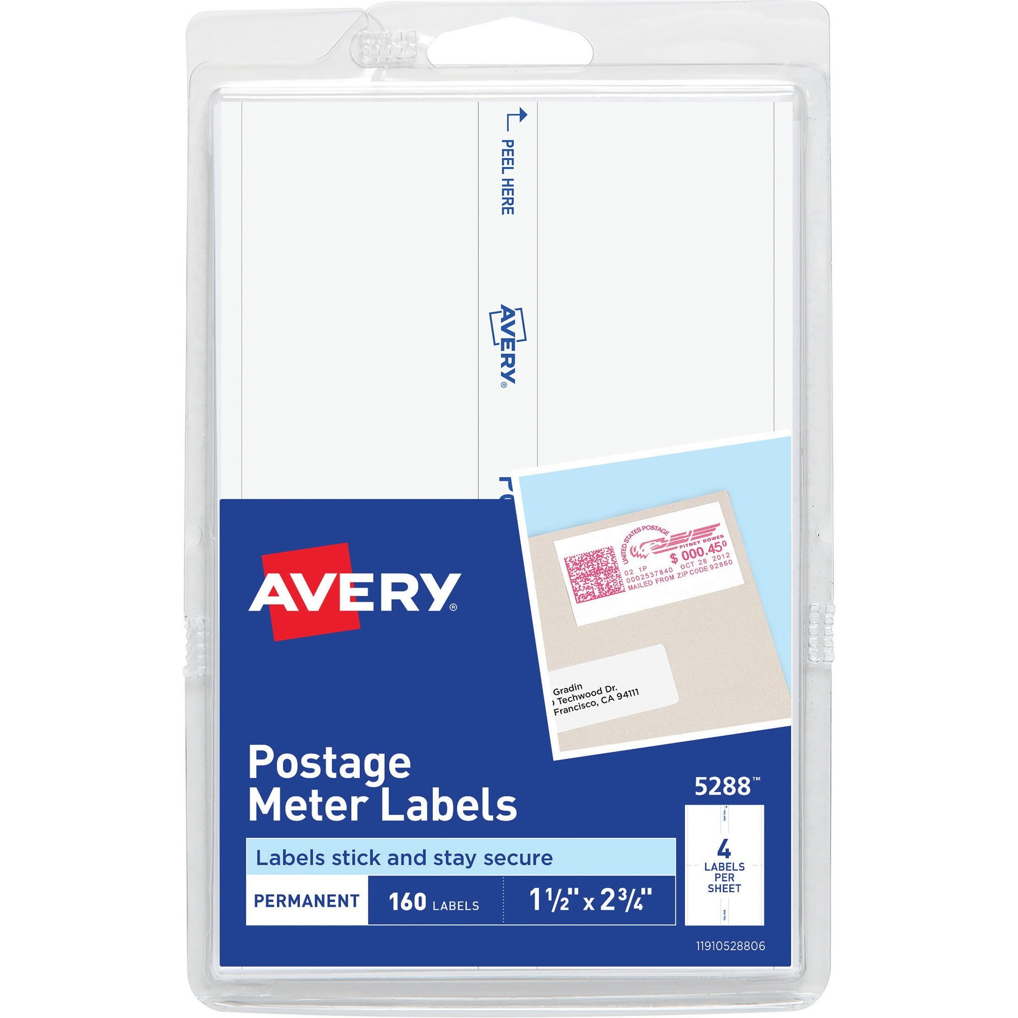 Avery Permanent Adhesive Postage Meter Labels, 1 1/2 x 2 3/4, White